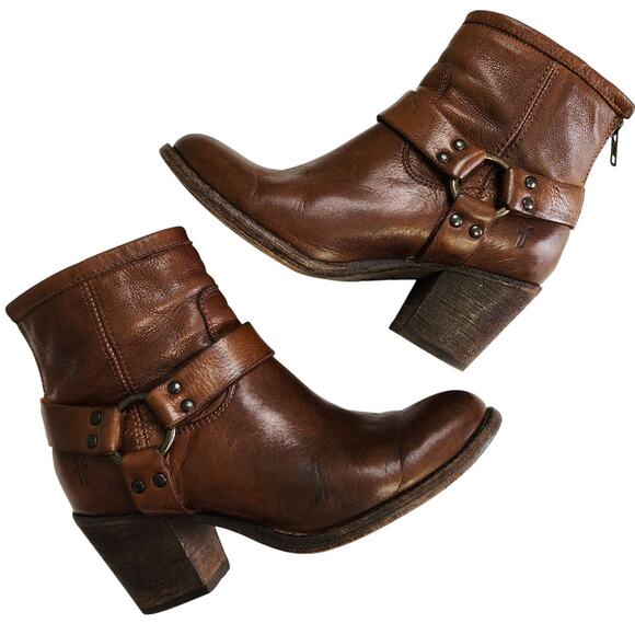Frye Womens Tabitha Harness Ankle Boots Size 6.5 Cognac Brown Leather Western - Picture 1 of 14